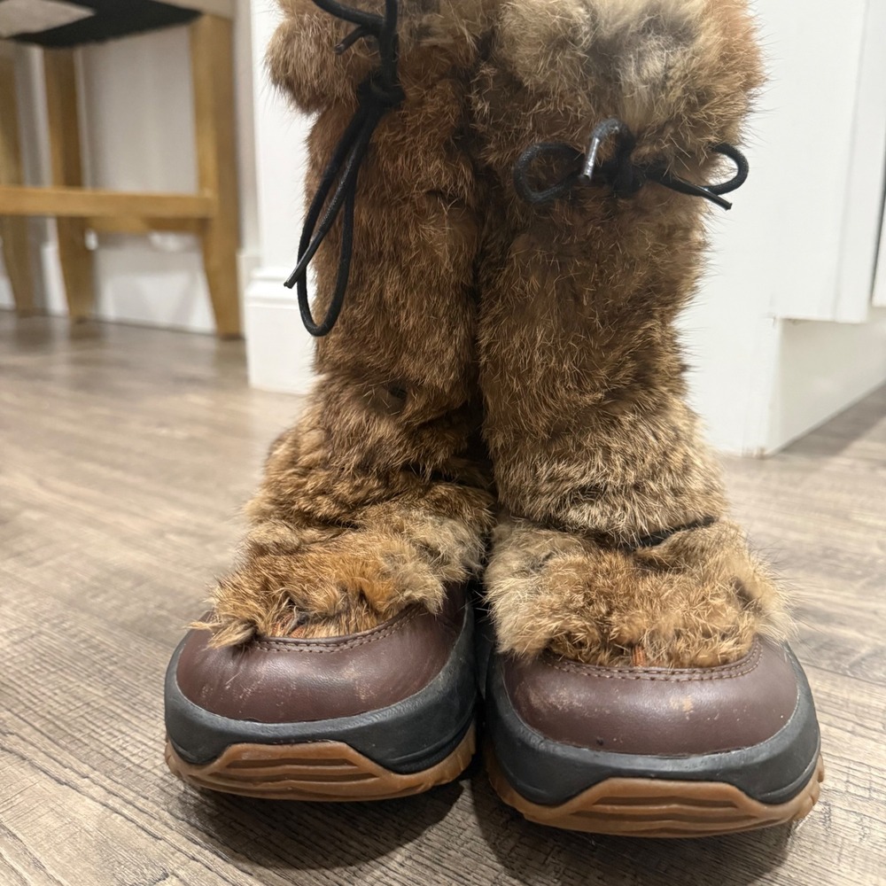 Ulu Womens Brown Leather Rabbit Fur Winter Snow Boots Size 8.5